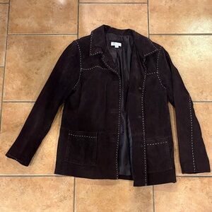 Dark Brown Suede Jacket with Contrast Stitching